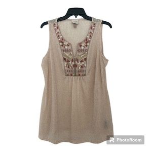 Knox Rose Embroidered V-Neck Textured Sleeveless Top Blouse Size 1 Fits Like a L